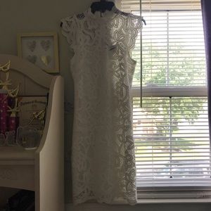 White lace high neck dress